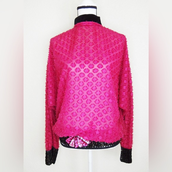 Vintage Frank Usher London Sequins Blouse Long Sleeve Open Back Size 8 - Picture 1 of 11